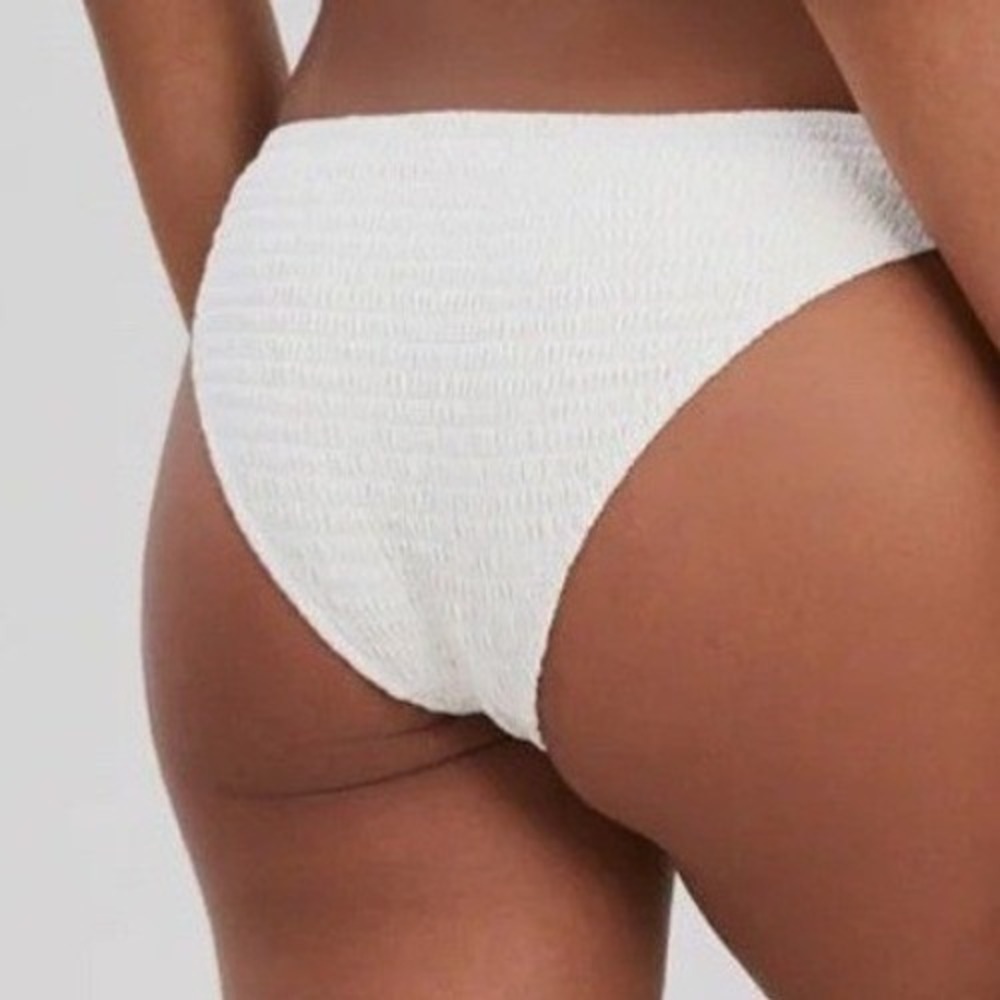 Solid & Striped Textured Smocked Stretch Bikini Bottom Brule Womens XS Ivory EUC